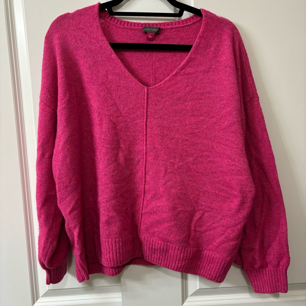 Vince Camuto Women Paradox Pink Center Seam V-Neck Pullover Sweater Size Large